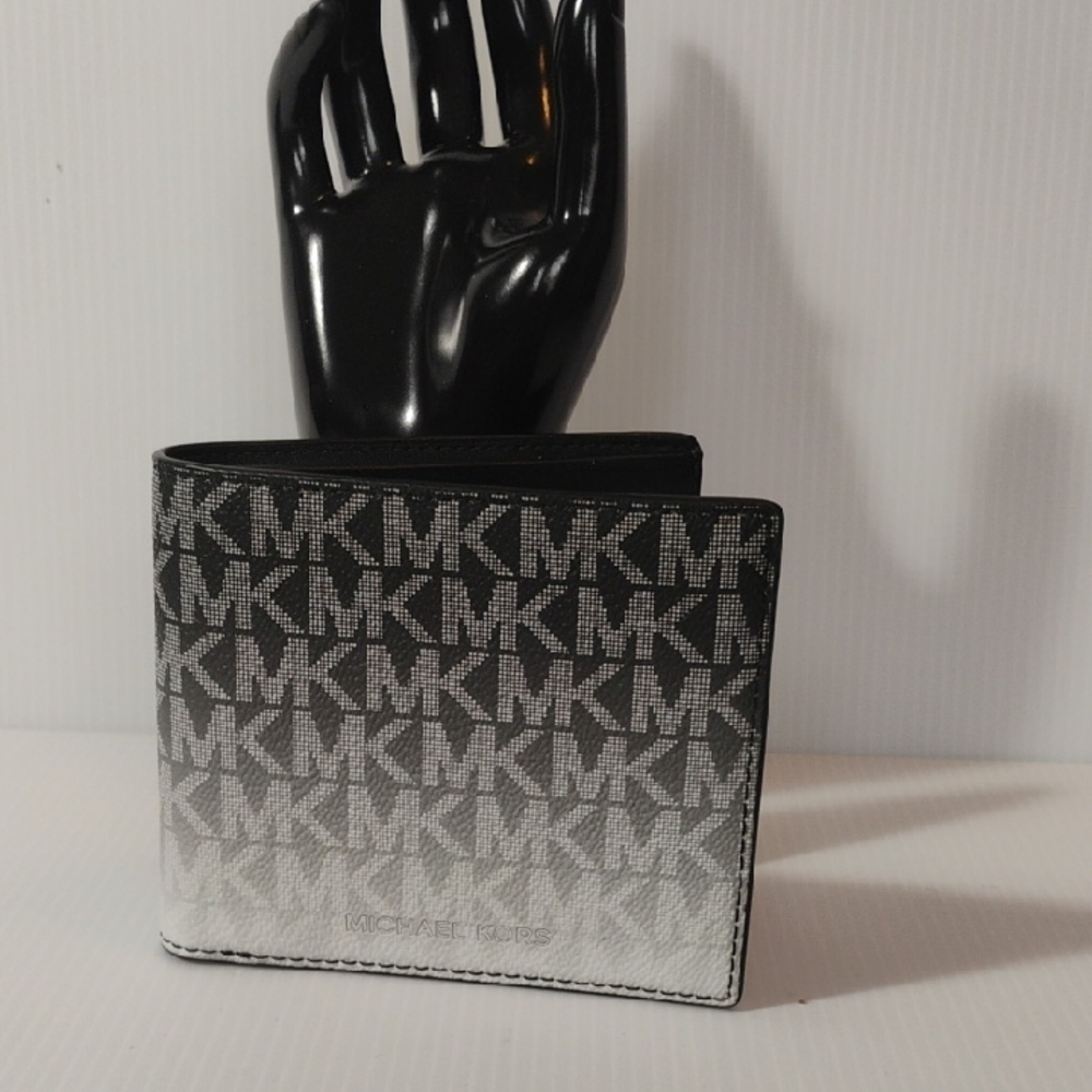 Michael Kors Black to Silver Ombre MK Logo Bifold Wallet
